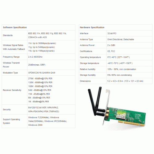 N300 Wi-Fi PCI-Адаптер 300Мбит/с TP-Link TL-WN851ND