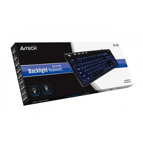 Klaviatura A4 KD-126-1 Black X-Slim LED blue BlackLight Keyboard USB
